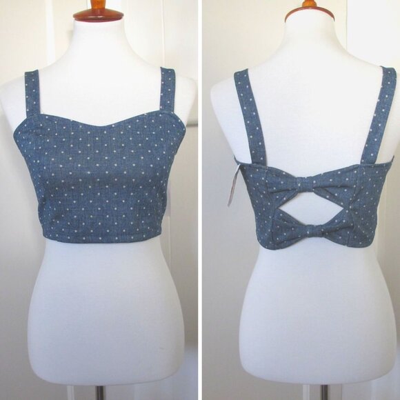 Soprano | Sweetheart Bow Back Crop Top Denim Colored - Picture 1 of 9